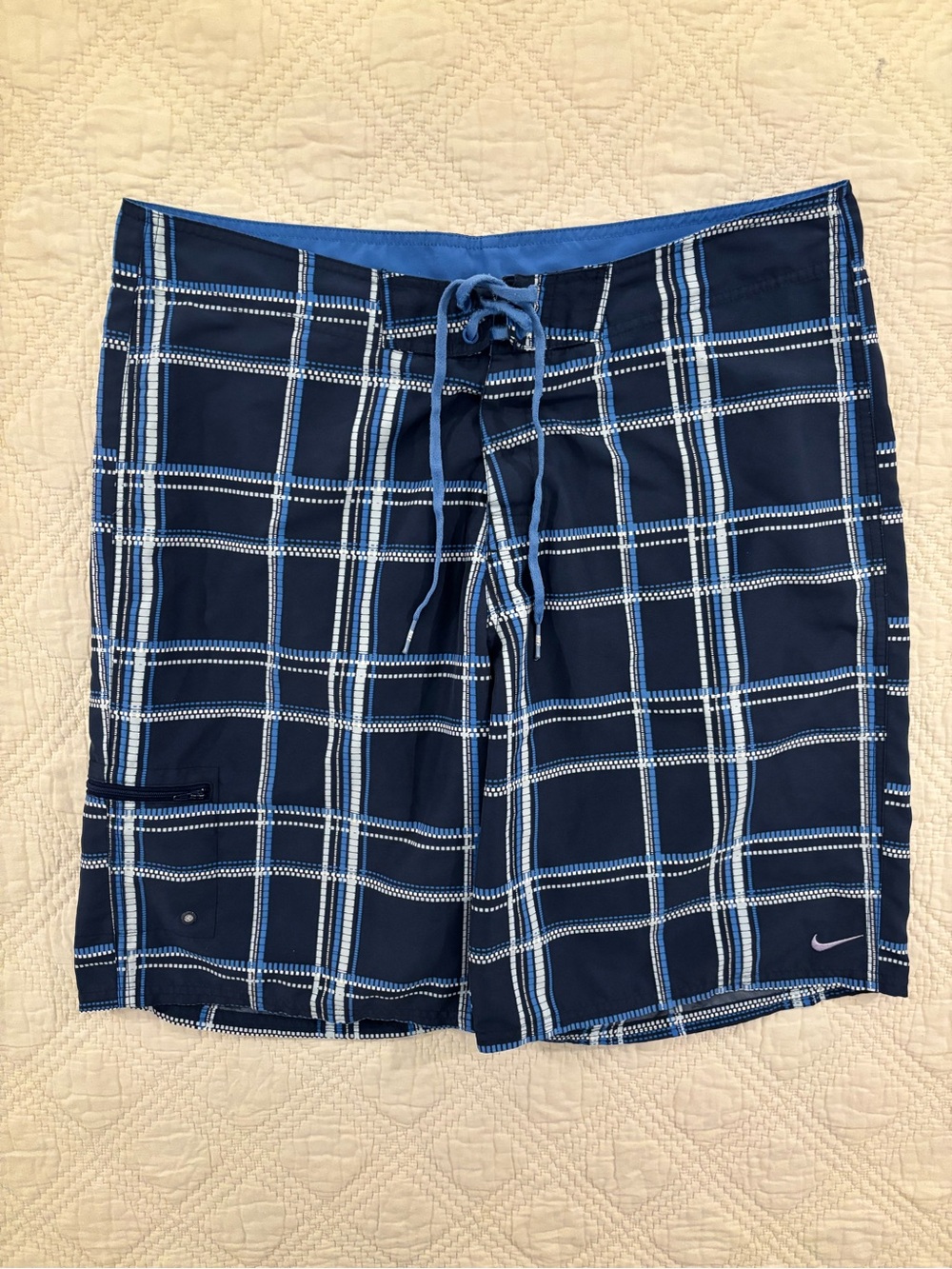 Vintage Y2K Nike Swim Boardshorts Mens 36x10.5 Plaid Blue Surf Beach